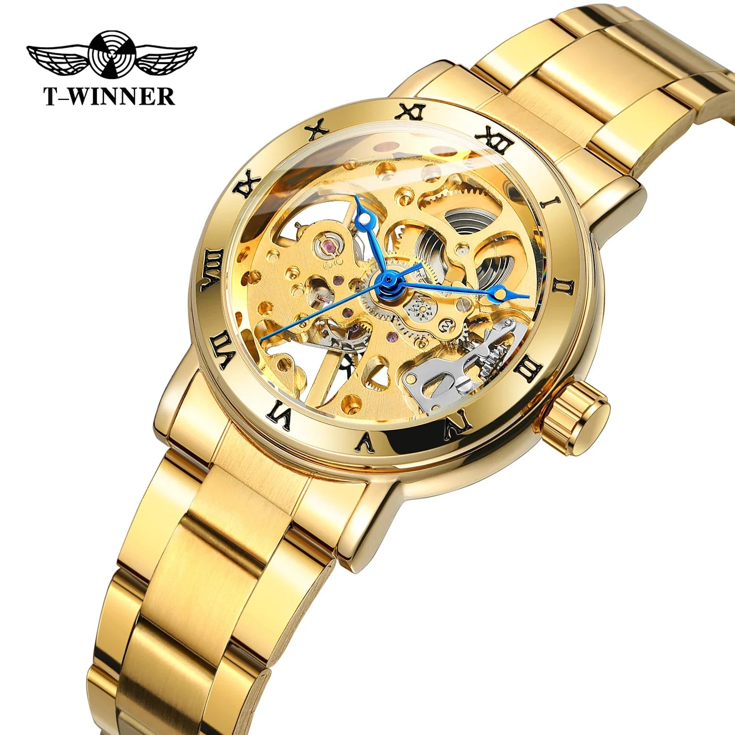 T-Winner Women’s Skeleton Mechanical Watch – Stainless Steel, Luminous Analog Timepiece