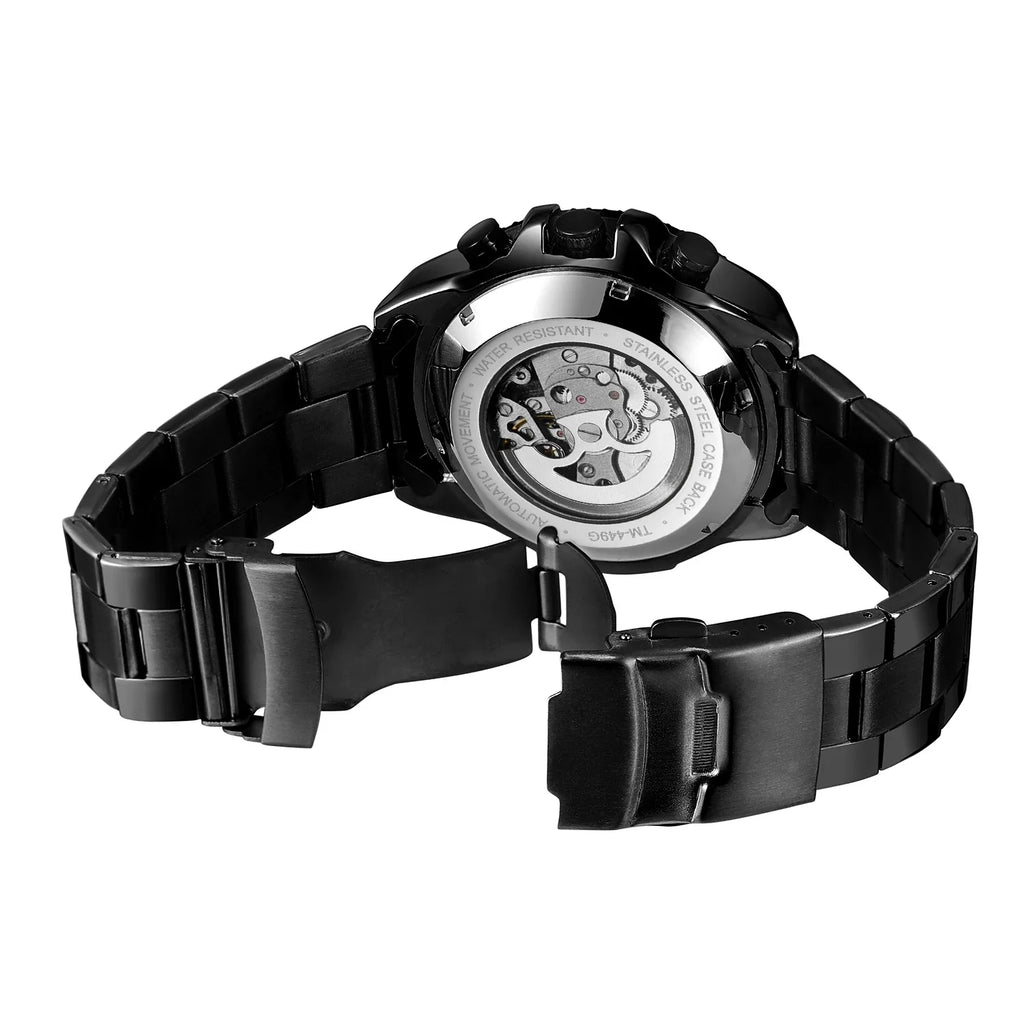 T-Winner Men’s Automatic Tachymeter Watch – Luminous Hollow Dial, Stainless Steel