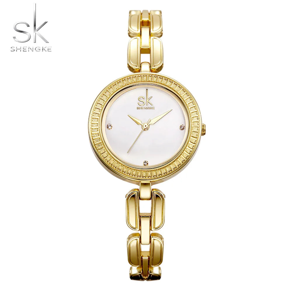 SK Women’s Luxury Quartz Bracelet Watch – Classic Alloy Waterproof Wristwatch