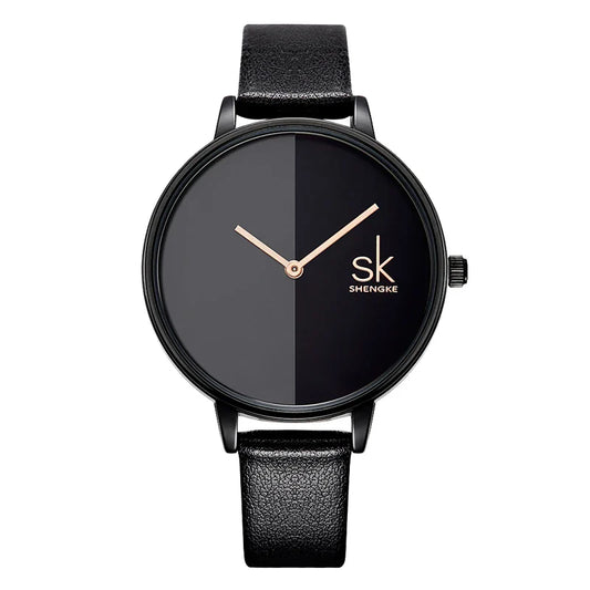 SK Classic Women’s Quartz Watch – Fashion Leather Strap Waterproof Wristwatch