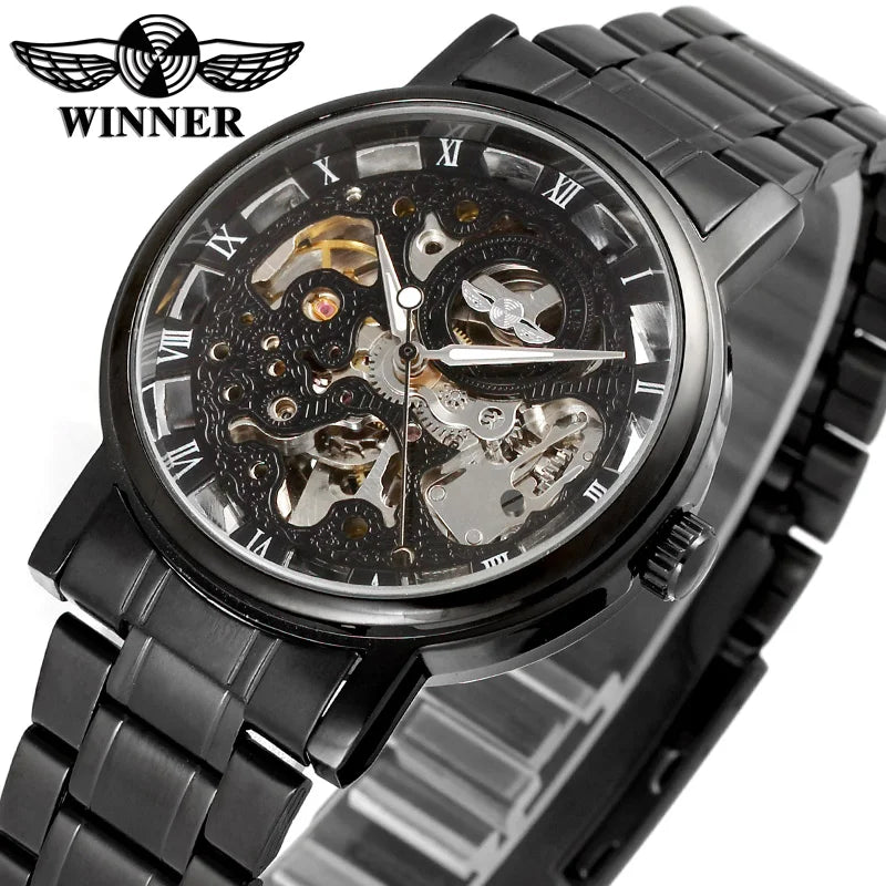 T-Winner Men’s Skeleton Automatic Mechanical Watch – Stainless Steel Fashion Timepiece