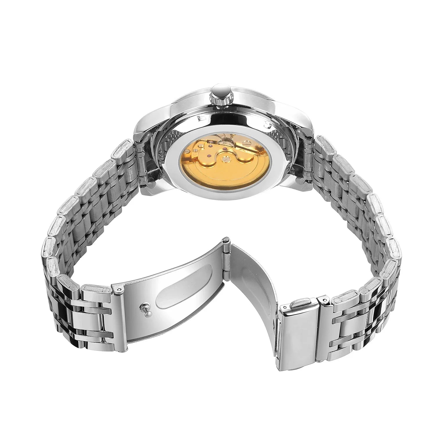 T-WINNER Men’s Mechanical Watch – Luminous Transparent Dial Stainless Steel Band