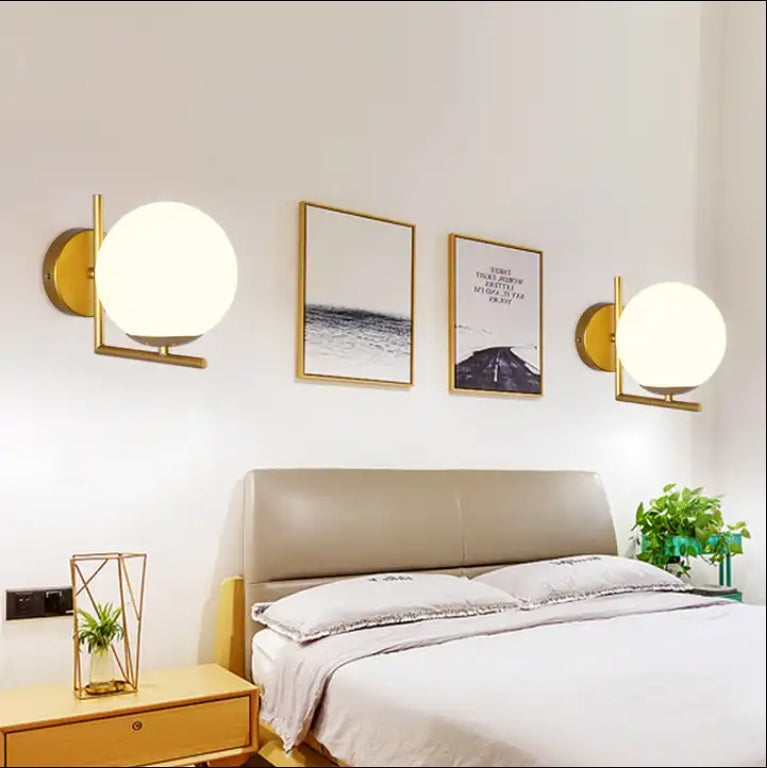 Modern Glass Globe Wall Lamp – European Style Iron Light for Bedroom & Aisle Decor