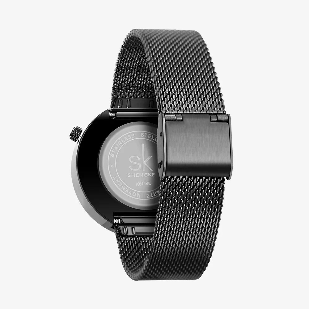 SK Women’s Quartz Watch – Luxury Stainless Steel Mesh Strap, 3ATM Waterproof