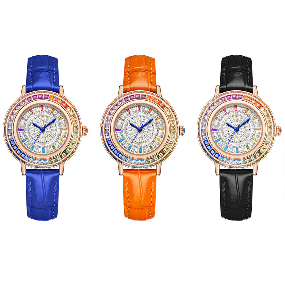 MOKAGO Women’s Quartz Watch with Crystal & Diamond Inlay – Fashion Leather Strap