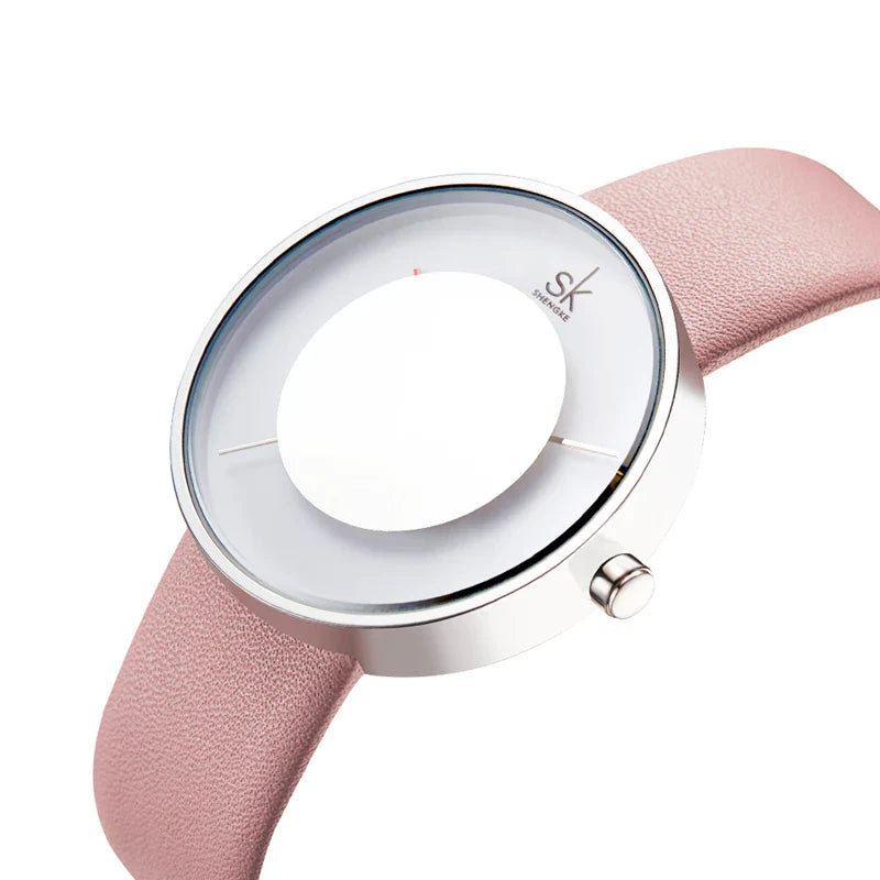 SK Women’s Quartz Watch – Elegant Leather Band, Waterproof Casual Wristwatch