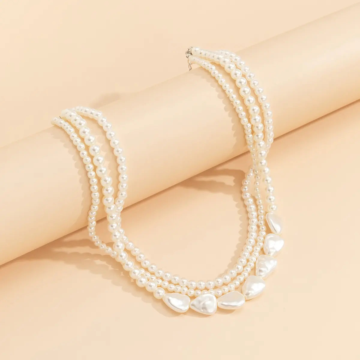 Modern Muse Triple-Layer Heart Pearl Necklace – Imitation Pearl Jewelry for Women