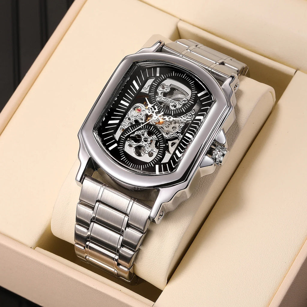 T-Winner Luxury Automatic Mechanical Watch for Men – Square Stainless Steel Timepiece