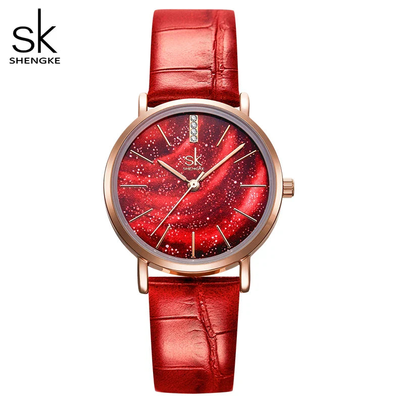 SK Women’s Quartz Watch – Starry Sky Dial, Waterproof Minimalist Lady Wristwatch