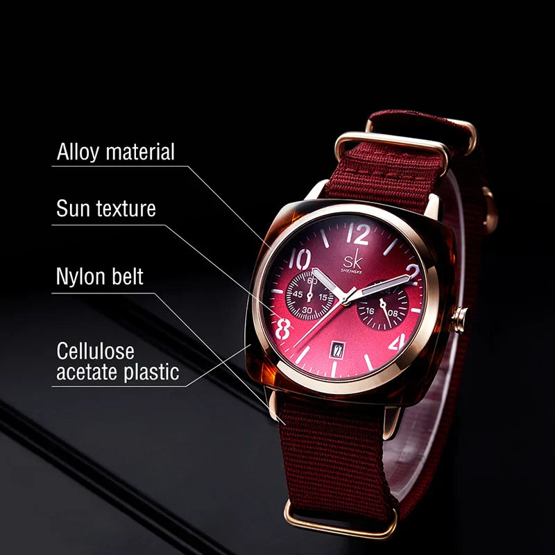 SK Women’s Quartz Watch – Waterproof Nylon Strap 40mm Analog Timepiece