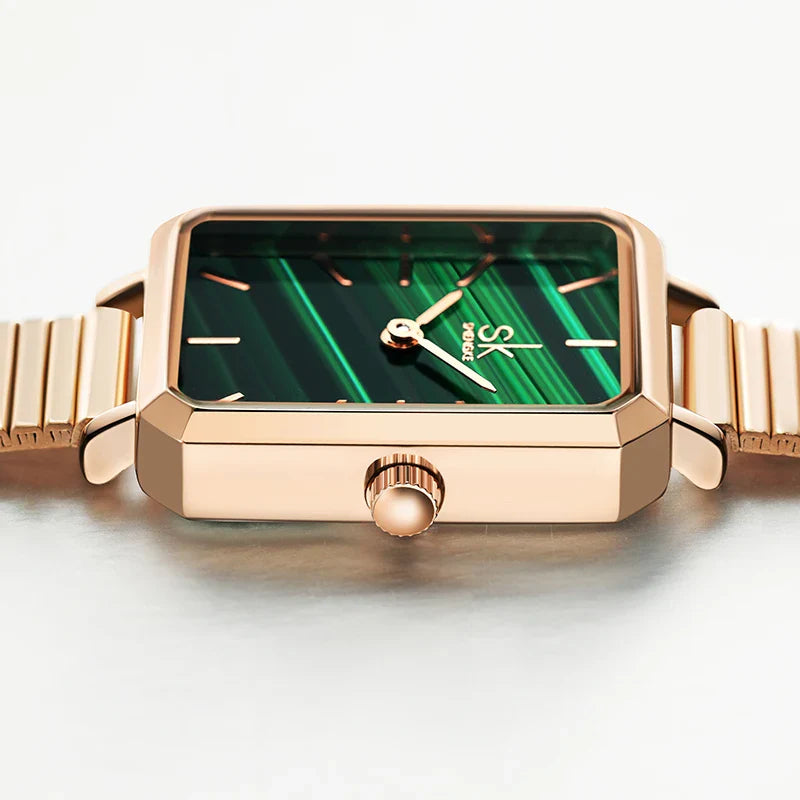 SK Luxury Women’s Quartz Watch – Rectangle Dial, Stainless Steel or Leather Strap Wristwatch