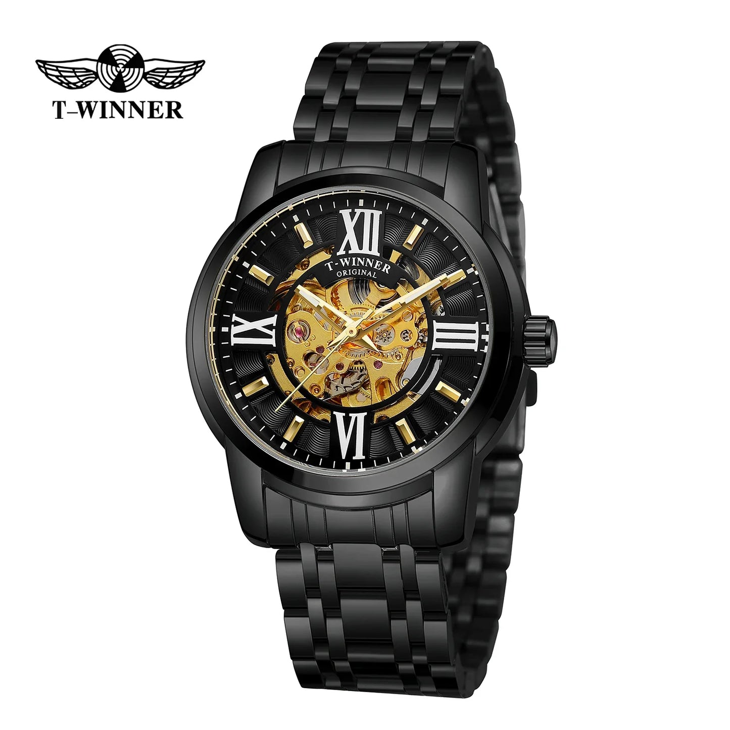 T-Winner Men’s Automatic Mechanical Skeleton Watch – Roman Numeral Stainless Steel