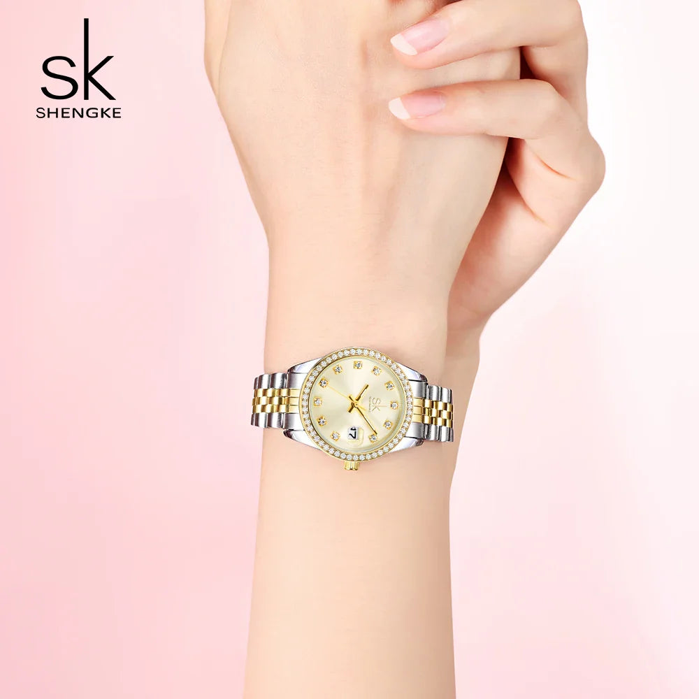 SK Women’s Crystal Quartz Watch – Stainless Steel Band, 3BAR Water-Resistant
