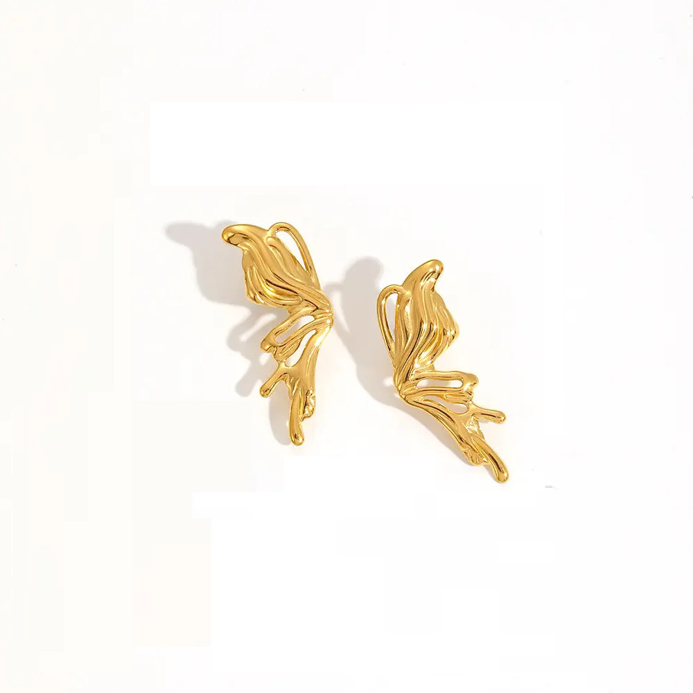 Gold Butterfly Stainless Steel Earrings for Women – Light Luxury Wing Design Jewelry