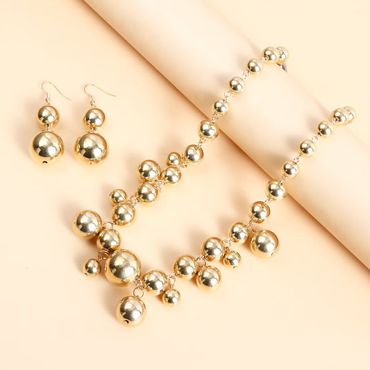 Chunky Beaded Choker Necklace Set – Punk Gold Statement Jewelry Set for Women