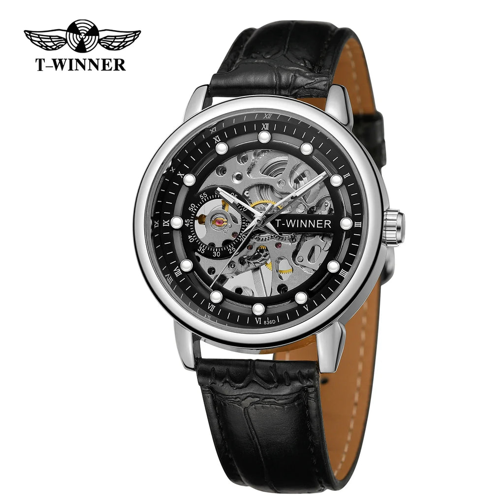 T-Winner Men's Mechanical Watch – Luminous Vintage Casual with Leather Strap