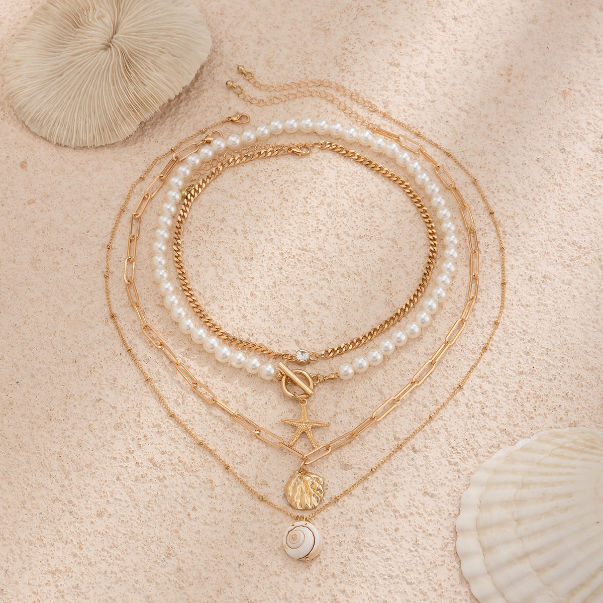 Ocean Pendant Layered Mix Necklace for Women – Fashionable Alloy Jewelry