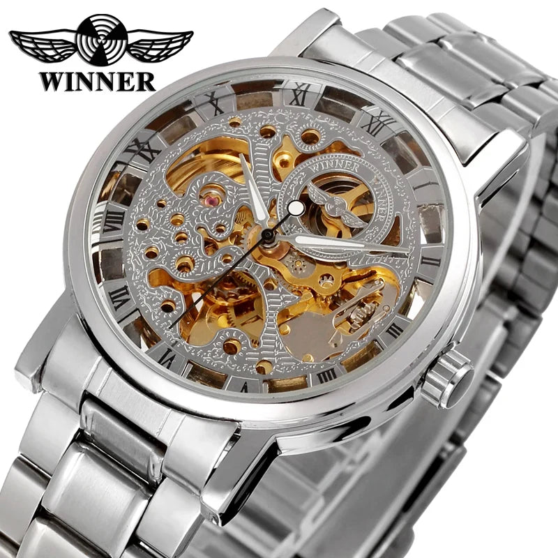 T-Winner Men’s Skeleton Automatic Mechanical Watch – Stainless Steel Fashion Timepiece