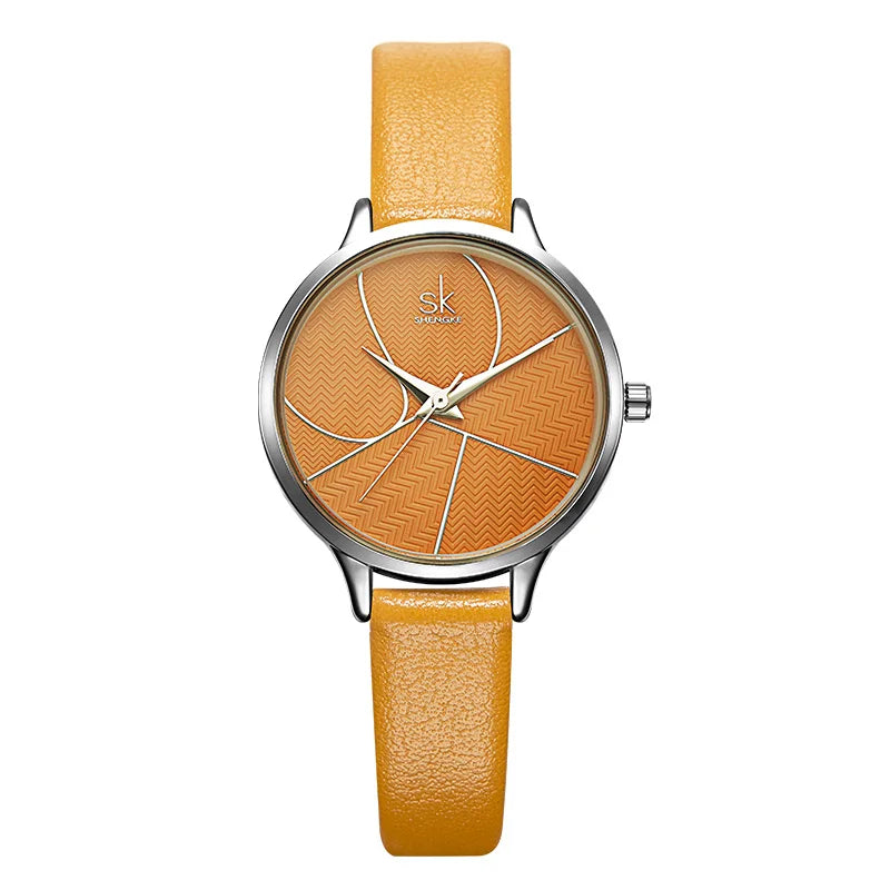 SK Women’s Quartz Watch with PU Leather Strap – Minimalist Dial, 3ATM Waterproof