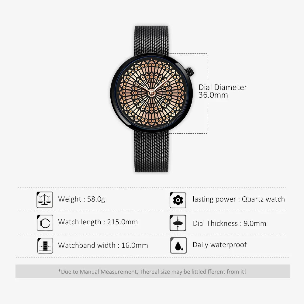 SK Women’s Quartz Watch – Luxury Stainless Steel Mesh Strap, 3ATM Waterproof