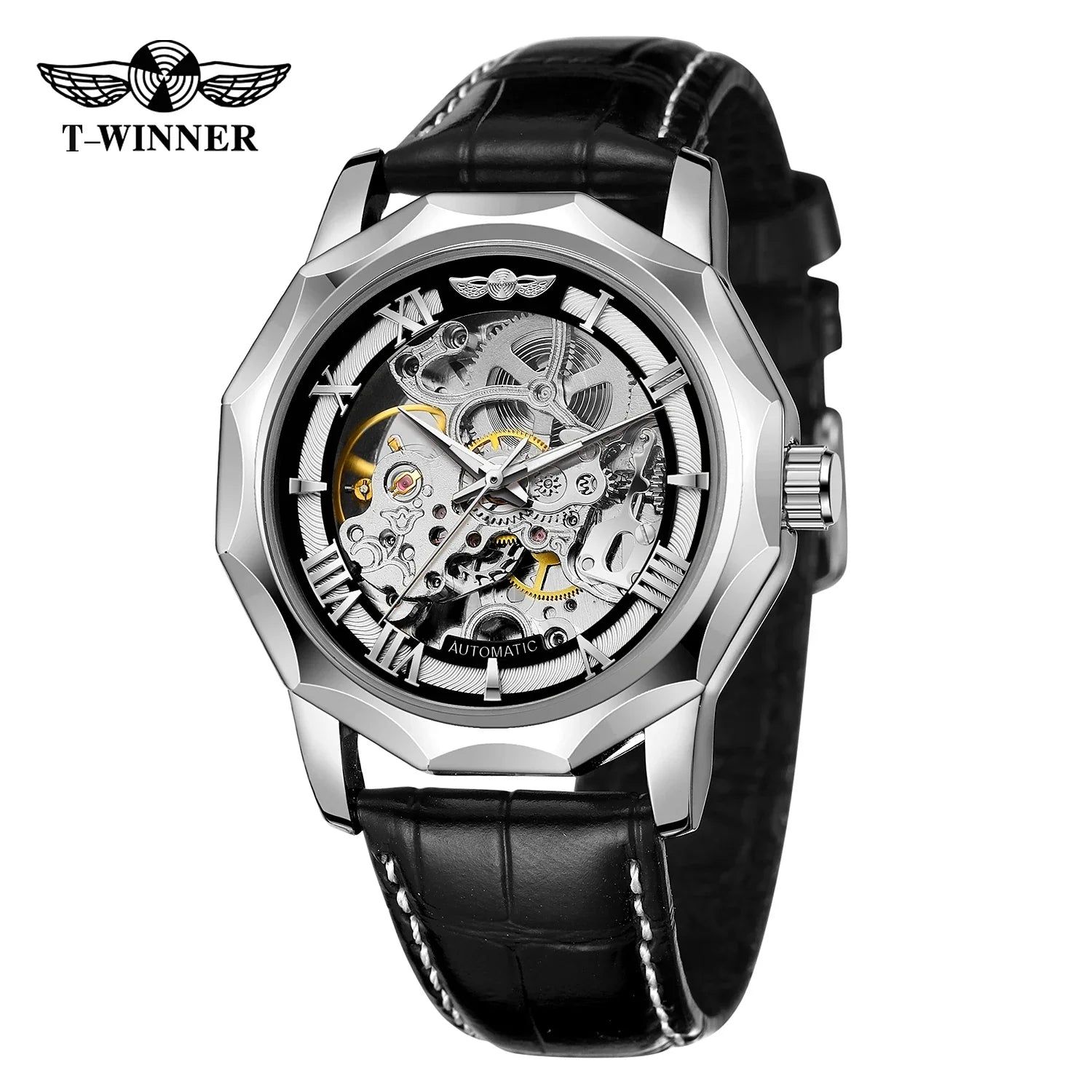 T-Winner Men’s Automatic Mechanical Watch – Leather Strap Luminous Dial Timepiece