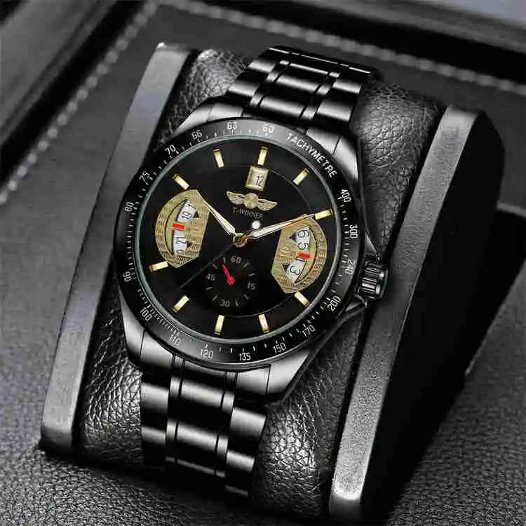 T-Winner Men’s Stainless Steel Automatic Watch – Water Resistant Travel Wristwatch