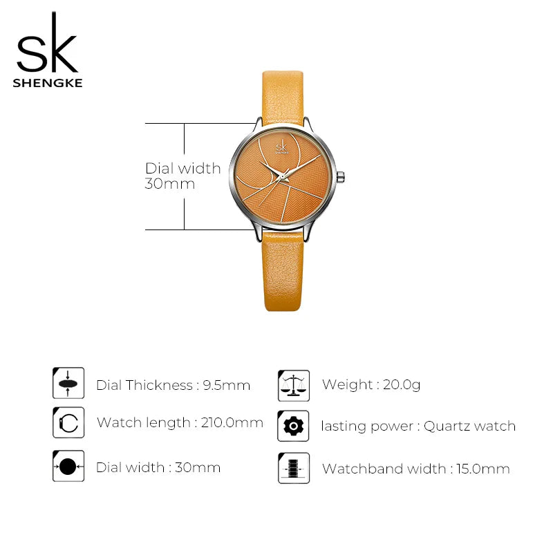 SK Women’s Quartz Watch with PU Leather Strap – Minimalist Dial, 3ATM Waterproof