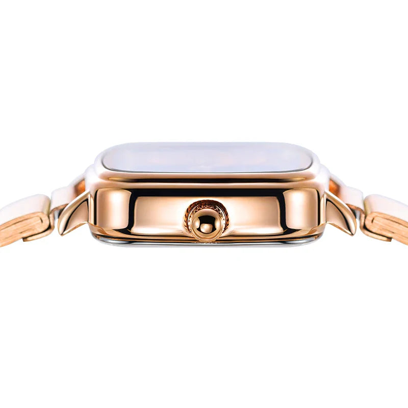 SK Women’s Minimalist Quartz Watch – Square Dial, Stainless Steel Strap, 3ATM Waterproof