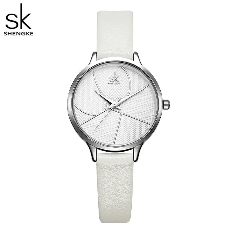 SK Women’s Quartz Watch with PU Leather Strap – Minimalist Dial, 3ATM Waterproof
