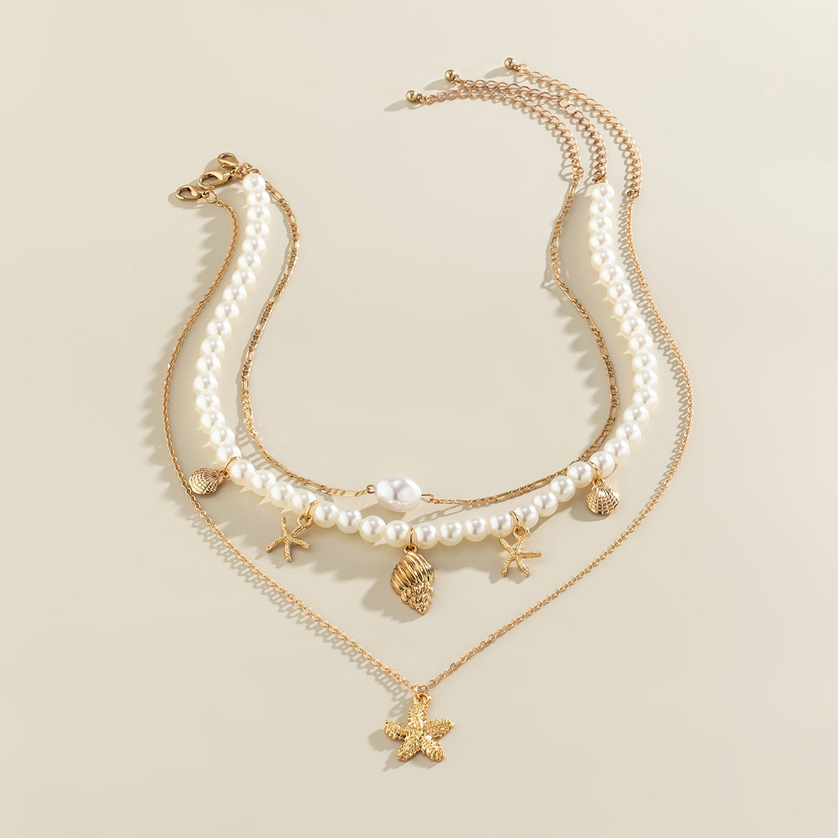 Layered Pearl Sea Pendant Necklace for Women – Fashionable Alloy Jewelry