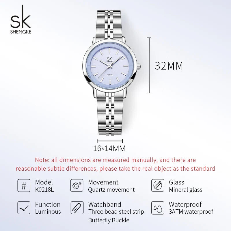 SK Women’s Quartz Watch – Candy Color Dial, Stainless Steel Strap, Waterproof Wristwatch