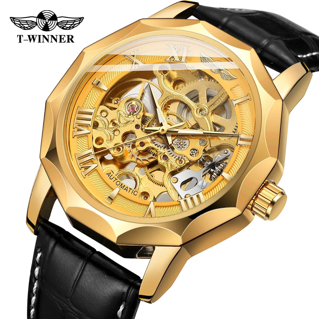 T-Winner Men’s Automatic Mechanical Watch – Leather Strap Luminous Dial Timepiece