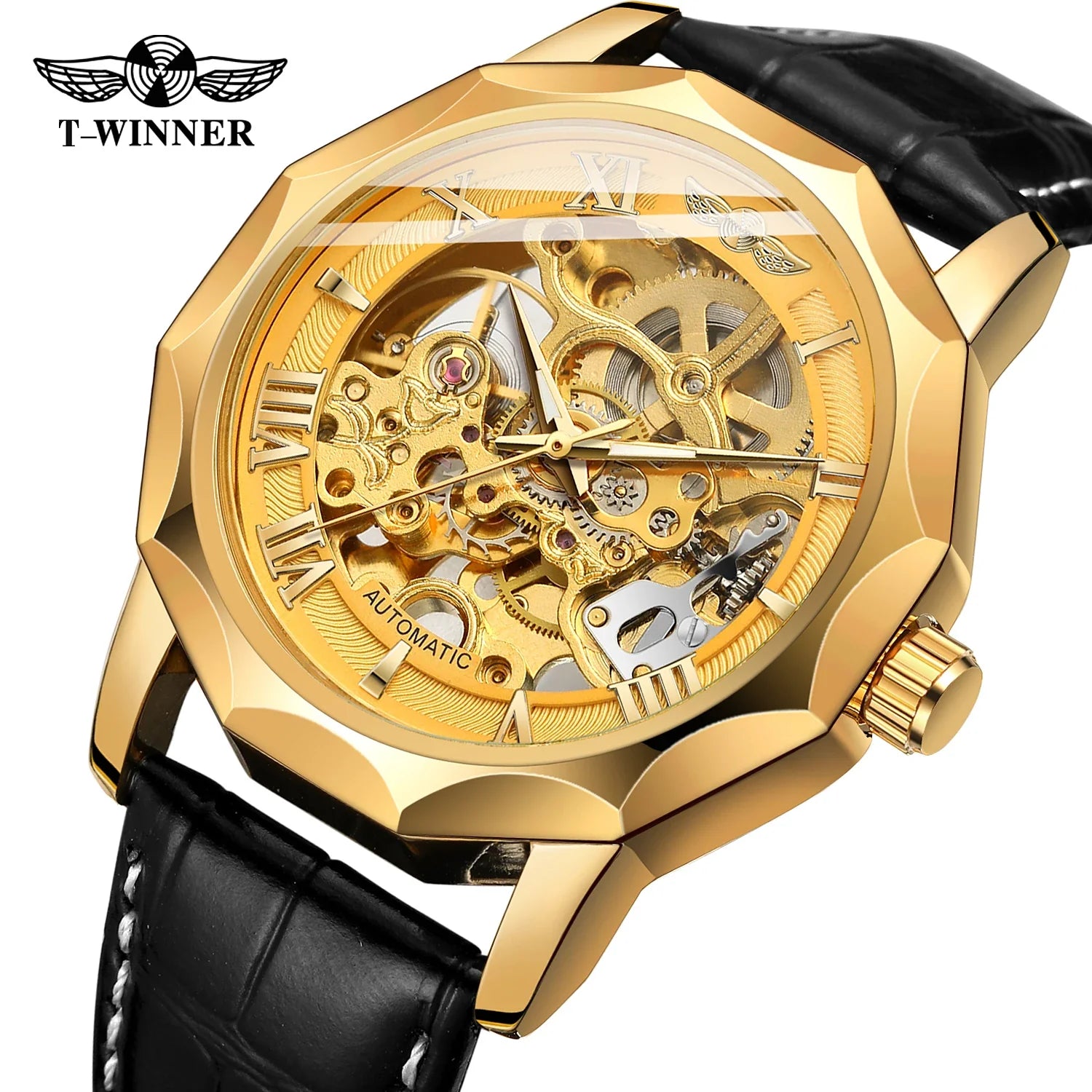 T-Winner Men’s Automatic Mechanical Watch – Leather Strap Luminous Dial Timepiece