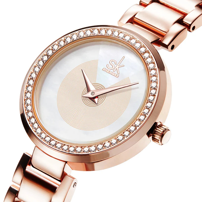 SK Women’s Quartz Watch – Diamond Dial 36mm Stainless Steel Bracelet Wristwatch