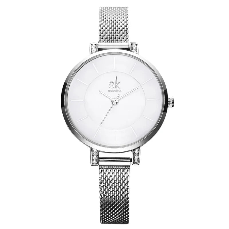 SK Minimalist Women’s Gold Watch – Ultra-Thin Analog Quartz Wristwatch