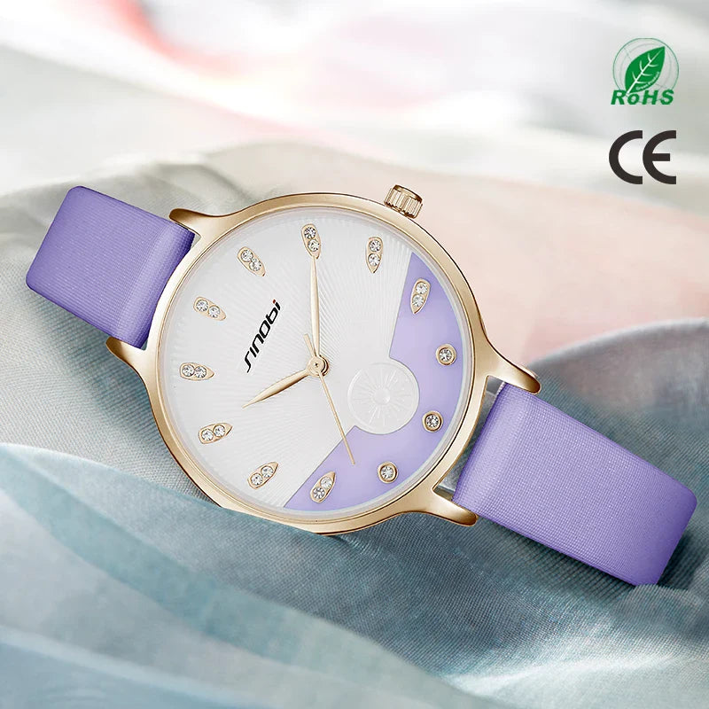 SINOBO Women's Leather Strap Quartz Watch – Waterproof Retro Style Ladies Timepiece
