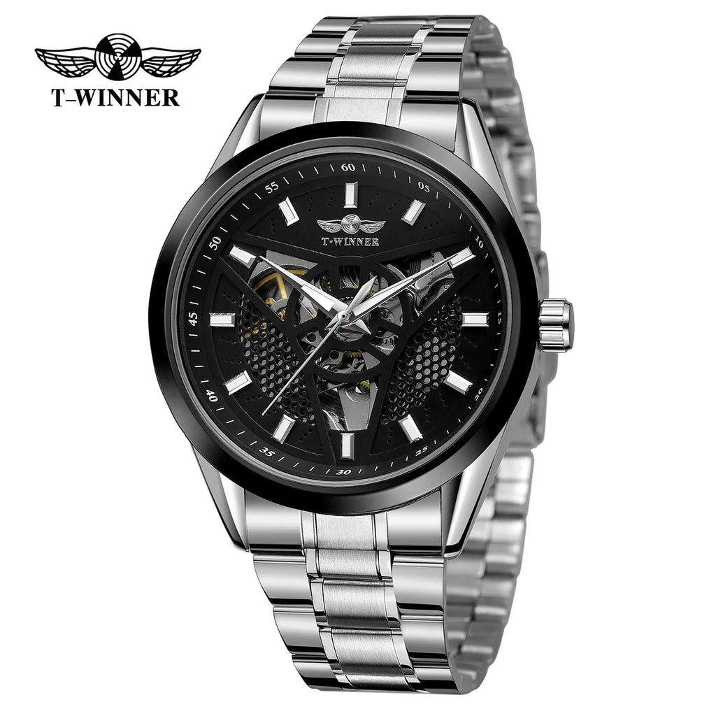 T-WINNER Automatic Mechanical Watch for Men – Stainless Steel Business Timepiece