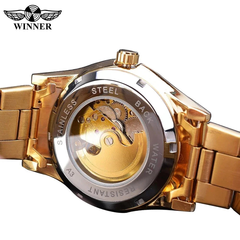 Winner Skeleton Automatic Mechanical Watch for Men – Stainless Steel Waterproof Timepiece
