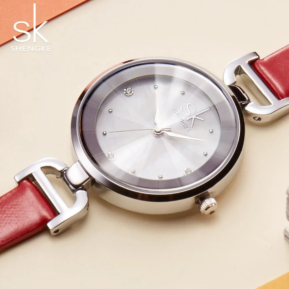 SK Women’s Leather Strap Watch – Luxury Waterproof Fashion Wristwatch