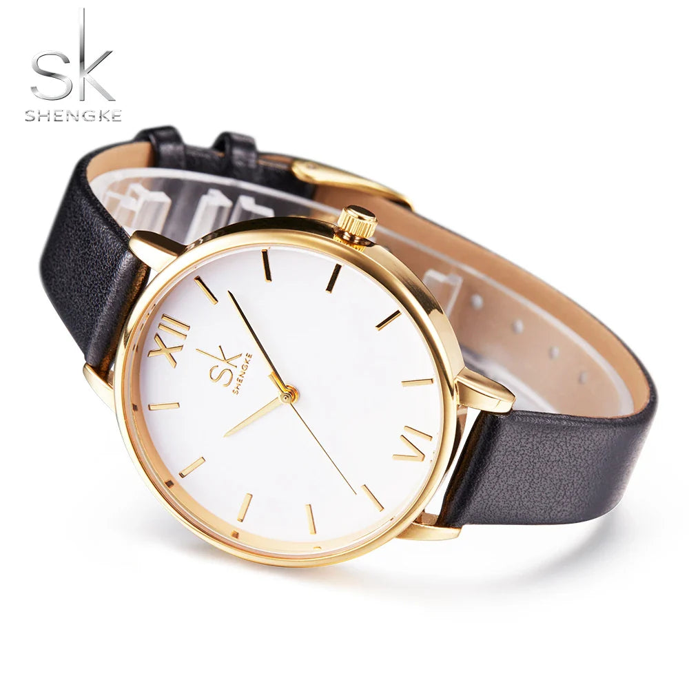 SK Women’s Quartz Leather Watch – Large Dial, Waterproof Casual Fashion Wristwatch