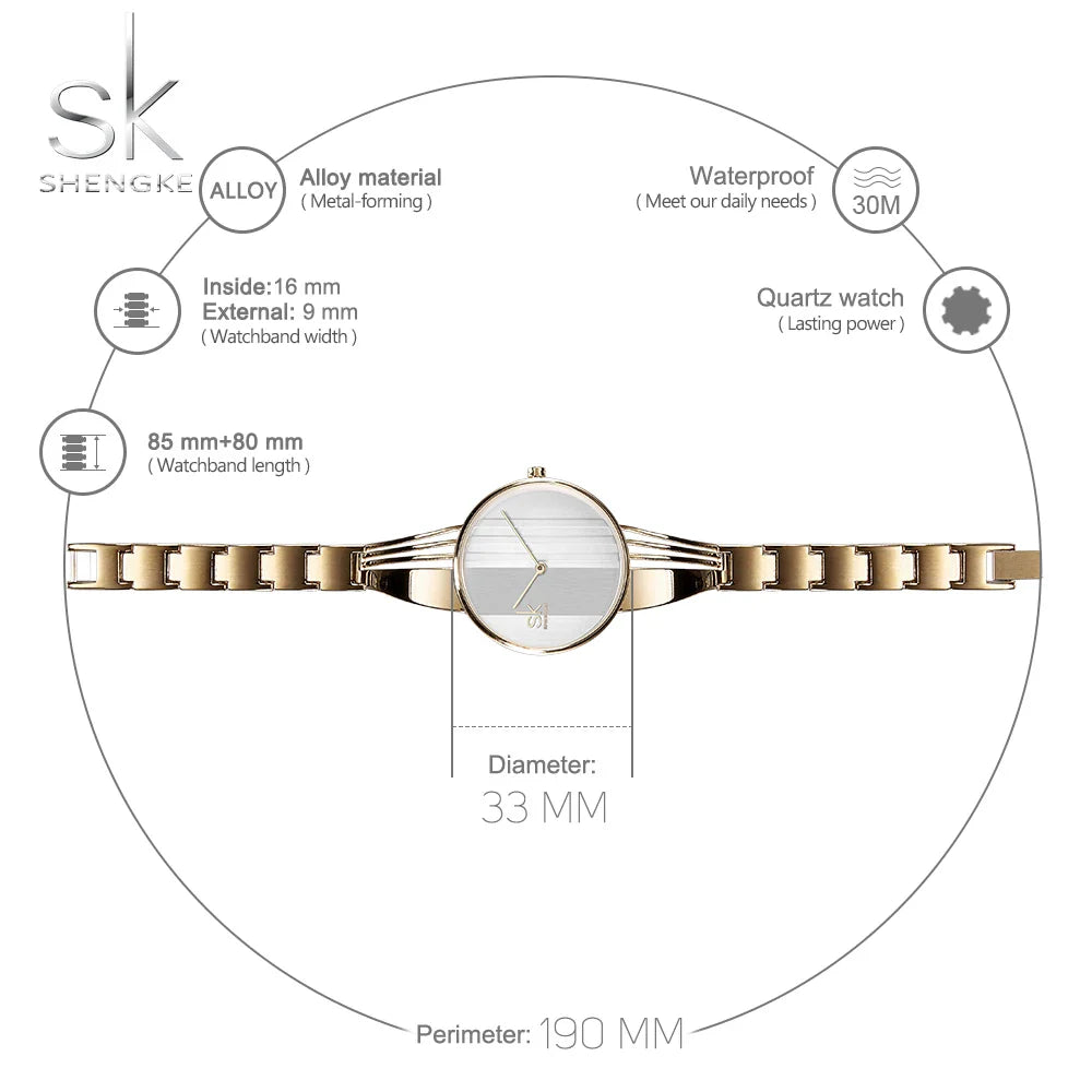 SK Women’s Quartz Watch – Fashion Stainless Steel Bracelet Wristwatch with Round Dial