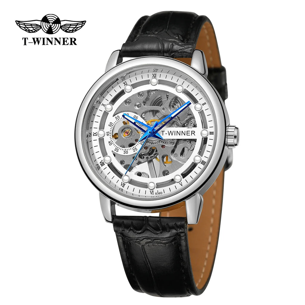 T-Winner Men's Mechanical Watch – Luminous Vintage Casual with Leather Strap