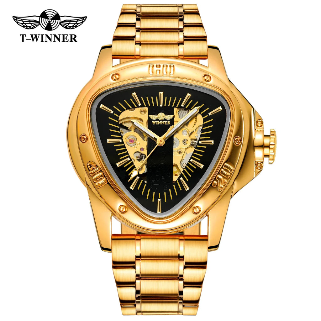 T-Winner Men’s Mechanical Triangle Watch – Luminous Stainless Steel Wristwatch