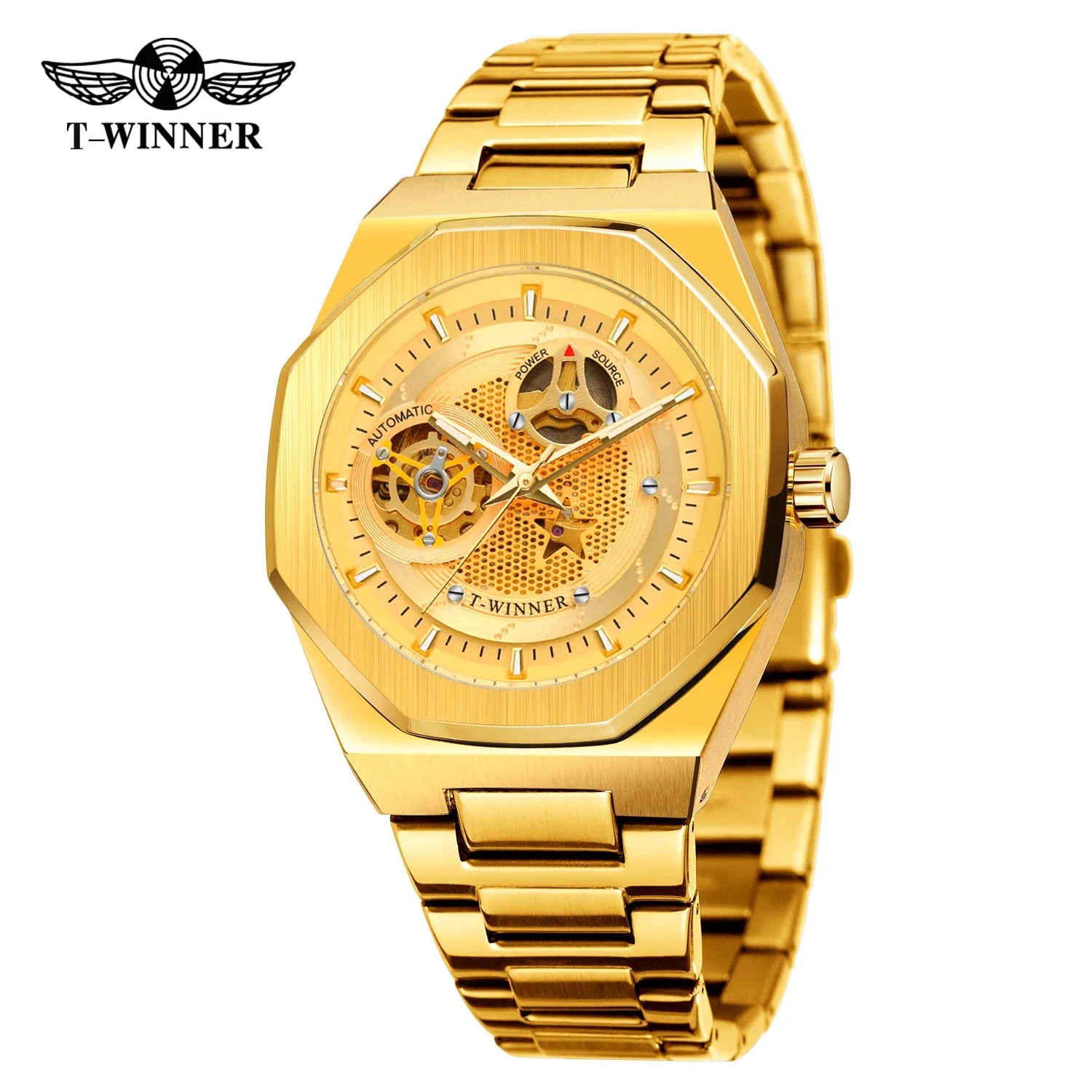 T-Winner Men's Skeleton Automatic Watch – Classic Stainless Steel Mechanical Timepiece