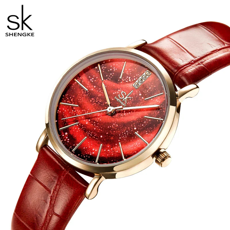 SK Women’s Quartz Watch – Starry Sky Dial, Waterproof Minimalist Lady Wristwatch