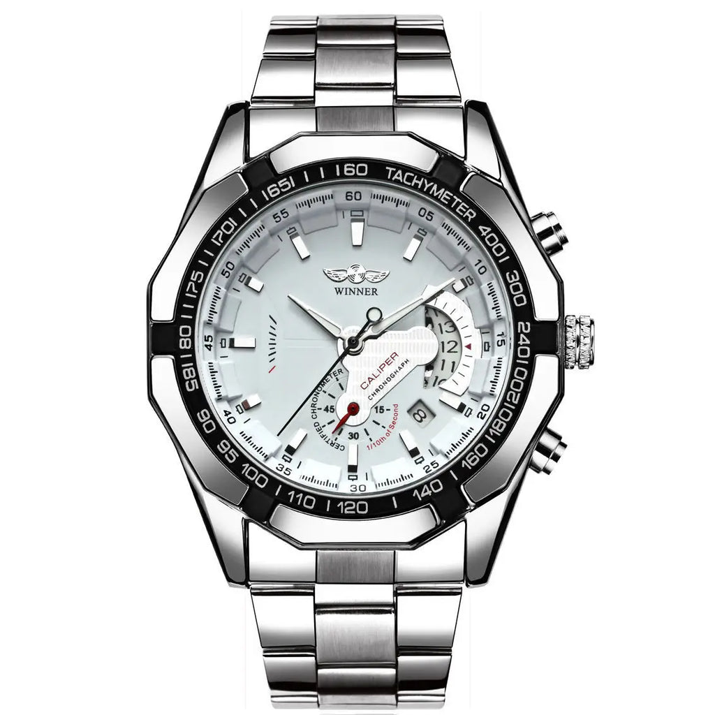 T-WINNER Men’s Mechanical Watch – Retro Stainless Steel Chronograph Business Watch