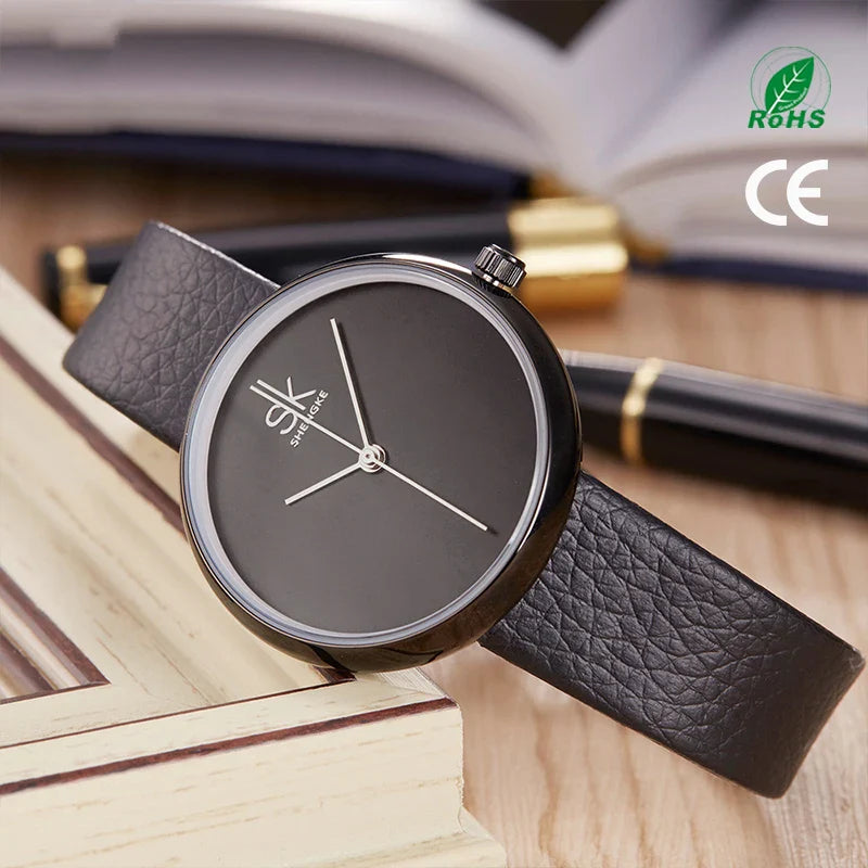 SK Luxury Women’s Quartz Watch – Fashion PU Leather Strap, Waterproof Casual Wristwatch