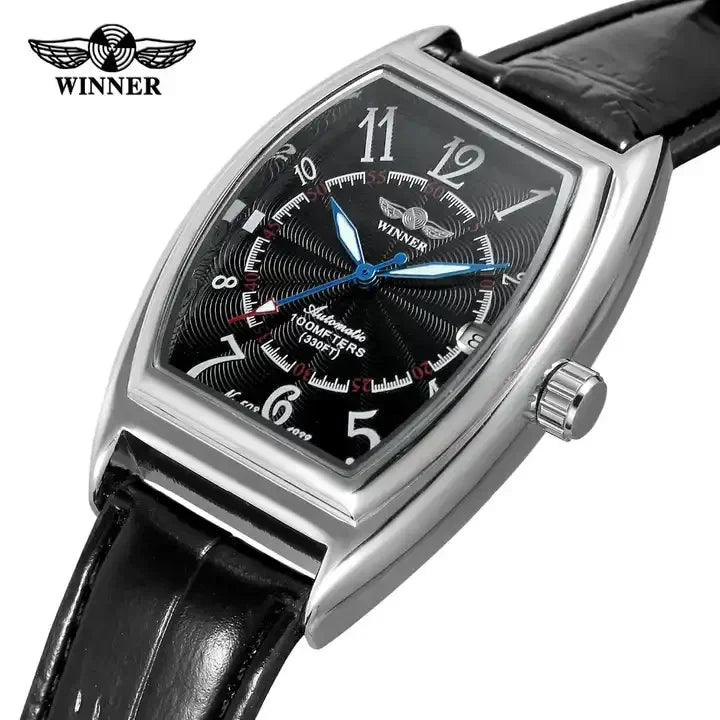 T-Winner Men's Automatic Mechanical Watch – Leather Strap, Waterproof, Multi-Function