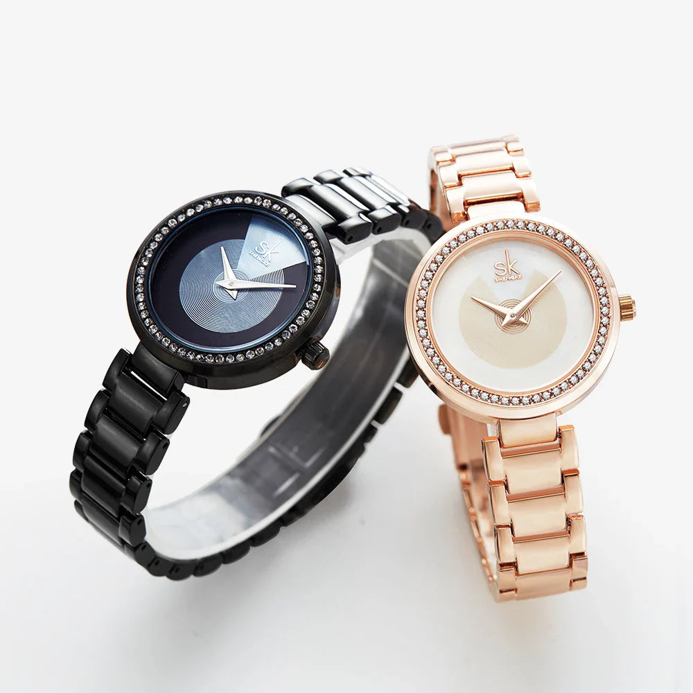 SK Women’s Quartz Watch – Diamond Dial 36mm Stainless Steel Bracelet Wristwatch