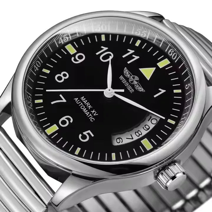 T-Winner Men’s Mechanical Watch – Silver Round Dial, Stainless Steel Strap